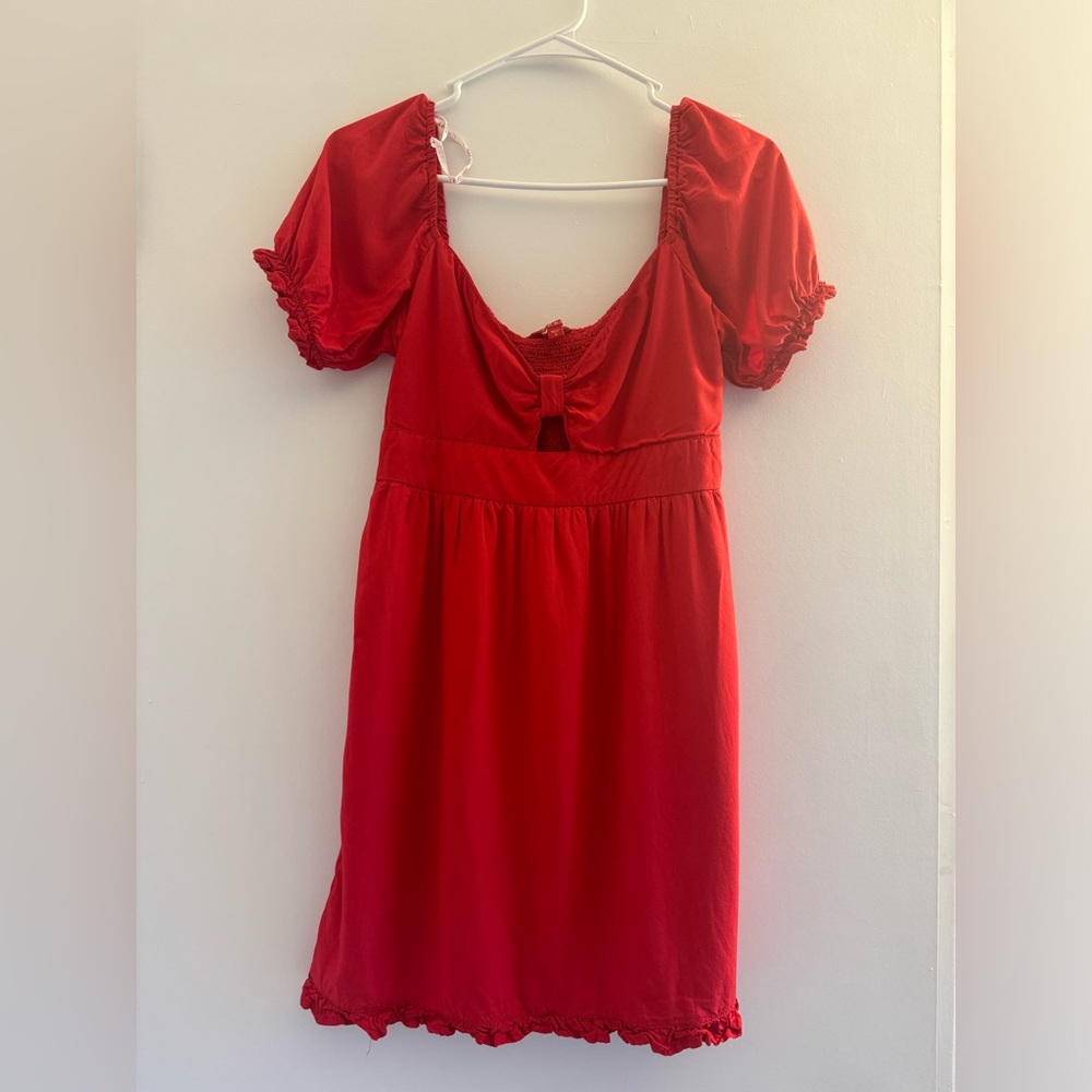 Guess Red Sweetheart Keyhole Puff Sleeves Mini Dress Size Small